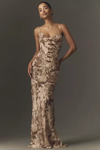Sau Lee Neyla Chiffon Maxi Dress In Brown
