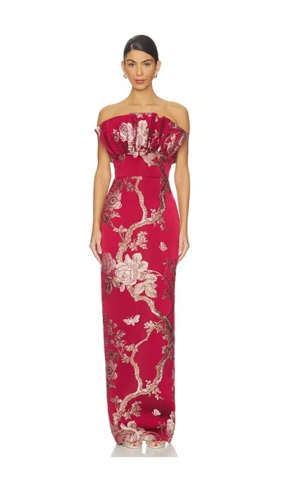 Sau Lee Noah Brocade Gown In Red