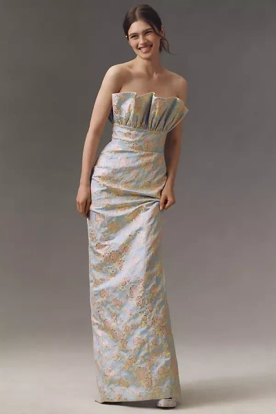 Sau Lee Noah Jacquard Gown In Blue