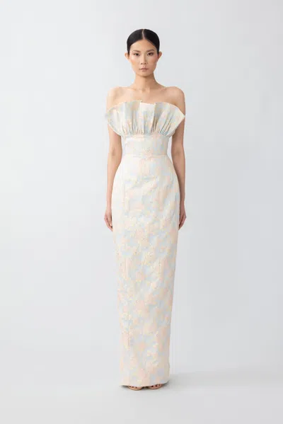 Sau Lee Noah Jacquard Gown In Blue Multi