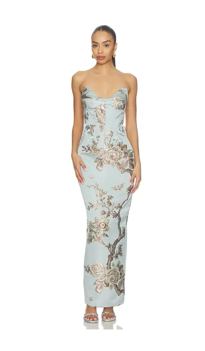 Sau Lee Novella Brocade Dress In Multi