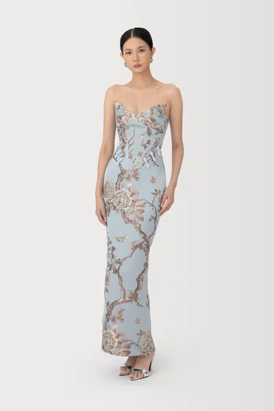 Sau Lee Novella Brocade Maxi Dress