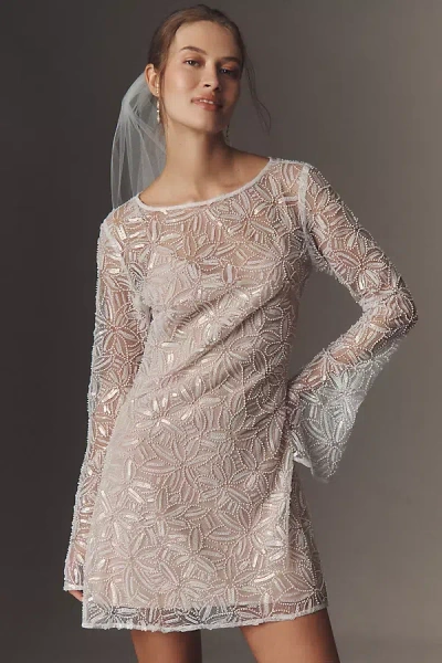 Sau Lee Odessa Long-sleeve Beaded Appliqué Mini Dress In White