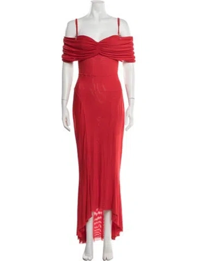 Pre-owned Sau Lee Off-the-shoulder Long Dress In Red
