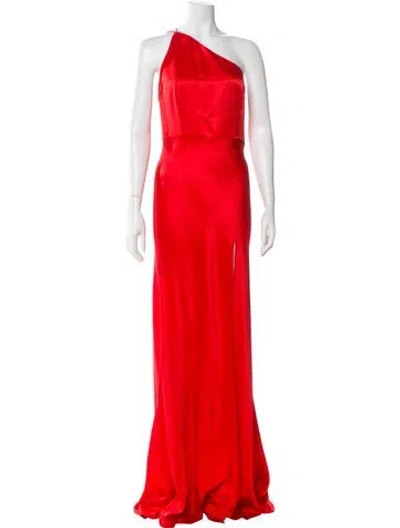 Pre-owned Sau Lee One-shoulder Long Dress In Red