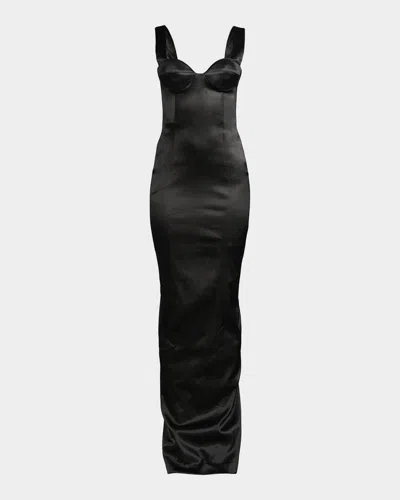 Sau Lee Palmela Sleeveless Satin Gown In Black