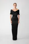 Sau Lee Paloma Satin Gown In Black