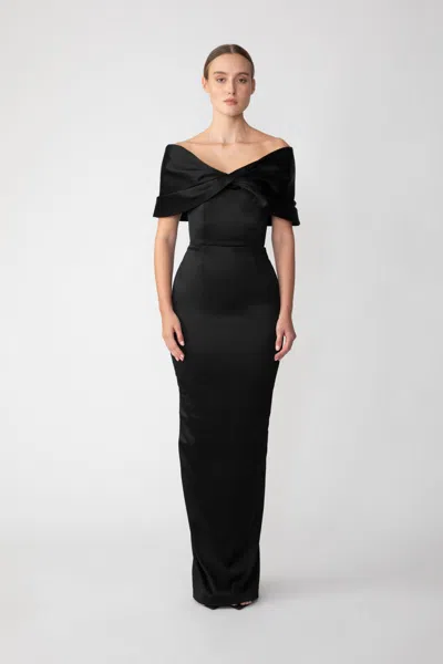 Sau Lee Paloma Satin Gown In Black