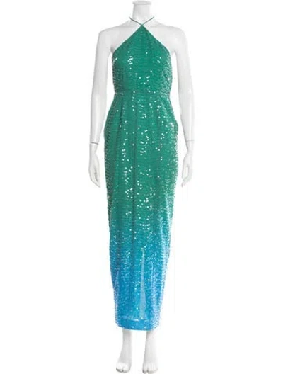 Pre-owned Sau Lee Patterned Long Dress In Green