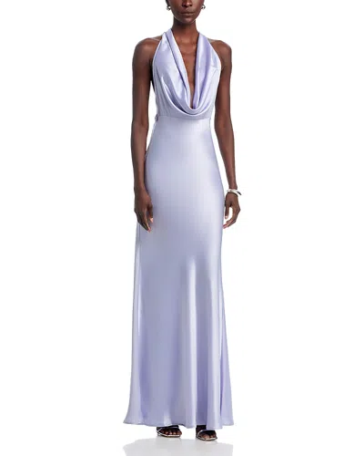 Sau Lee Pearl Satin Plunging Cowl Neck Bias-cut Sheath Maxi Dress In Purple