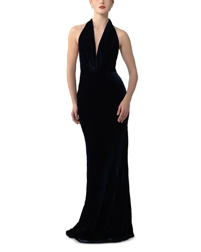 Sau Lee Pearl Velvet Gown In Blue