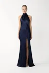 Sau Lee Penelope Backless Satin Gown In Blue