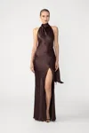 Sau Lee Penelope Backless Satin Gown In Brown