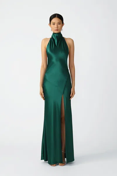 Sau Lee Penelope Backless Satin Gown In Emerald