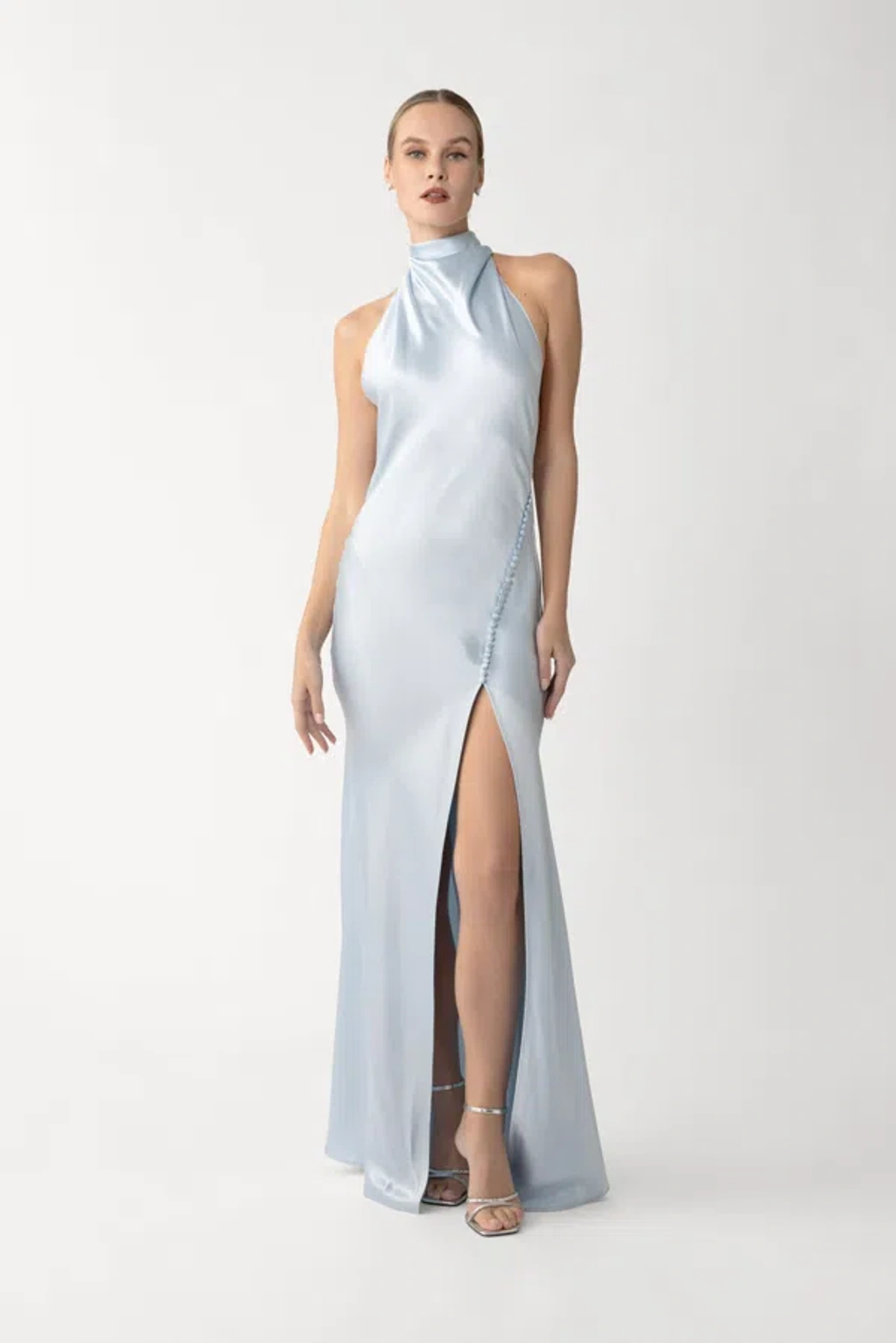 Sau Lee Penelope Backless Satin Gown In Pastel Blue | ModeSens