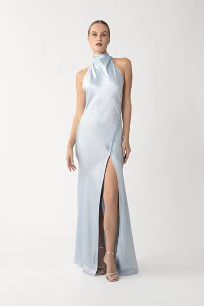 Sau Lee Penelope Backless Satin Gown In Pastel Blue