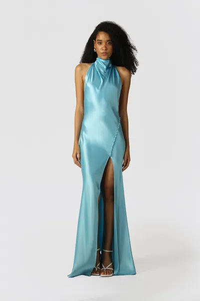 Sau Lee Penelope Backless Satin Gown In Sky Blue
