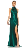 Sau Lee Penelope Backless Satin Gown In Emerald