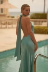 SAU LEE PENELOPE HIGH-NECK BACKLESS SATIN GOWN