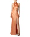 Sau Lee Penelope Satin Halter Neck Gown In Brown