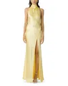 Sau Lee Penelope Satin Halter Neck Gown In Yellow