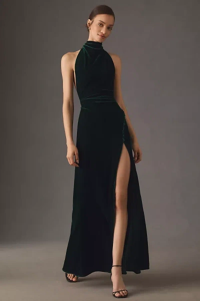 Sau Lee Penelope Velvet Halter Maxi Dress In Black