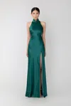 Sau Lee Penelope Backless Satin Gown In Emerald