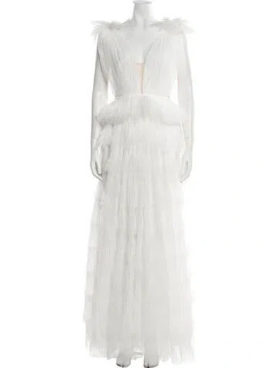 Pre-owned Sau Lee Plunge Neckline Long Dress In White