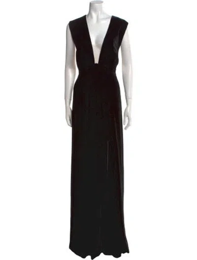 Pre-owned Sau Lee Printed Long Dress In Black