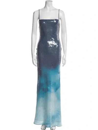 Pre-owned Sau Lee Printed Long Dress W/ Tags In Blue