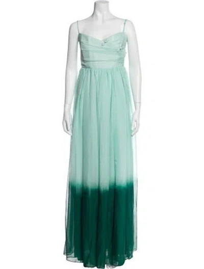 Pre-owned Sau Lee Printed Long Dress W/ Tags In Green