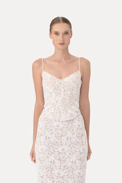 Sau Lee Roma Lace Corset Top In White