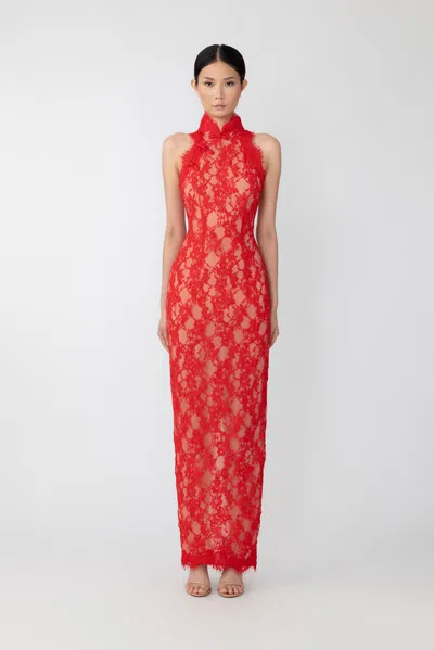 Sau Lee Rosana Lace Dress In Red