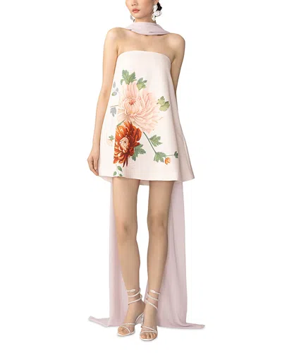 Sau Lee Ruby Satin Dress With Scarf In Neutral