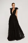 Sau Lee Sabrina Tulle Gown In Black