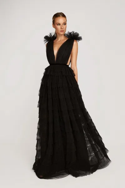 Sau Lee Sabrina Tulle Gown In Black