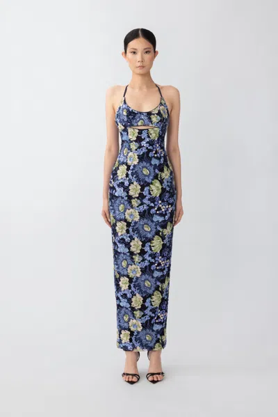 Sau Lee Sandra Embellished Dress In Blue Multi