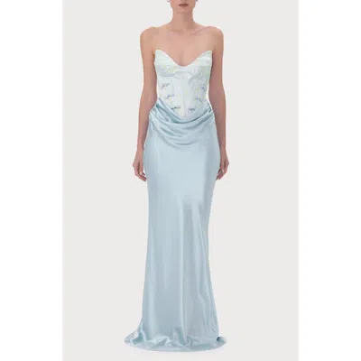 Sau Lee Sandrine Strapless Satin Gown In Animal Print
