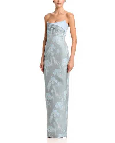 Sau Lee Savie Jacquard Gown In Silver