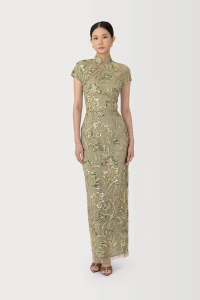 Sau Lee Seraphine Embroidered Dress In Green