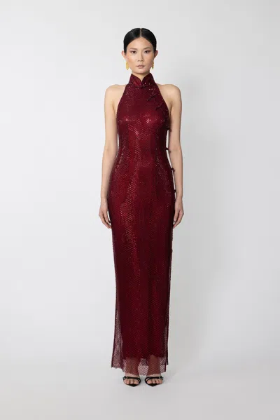 Sau Lee Shao Crystal Dress In Dark Cherry