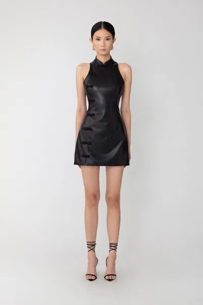 Sau Lee Sharon Faux Leather Mini Dress In Black