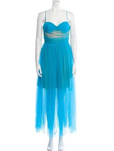 Pre-owned Sau Lee Square Neckline Long Dress In Blue