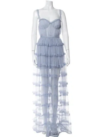 Pre-owned Sau Lee Square Neckline Long Dress In Blue