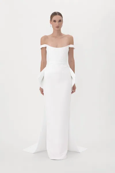 Sau Lee Stefania Satin Gown In White