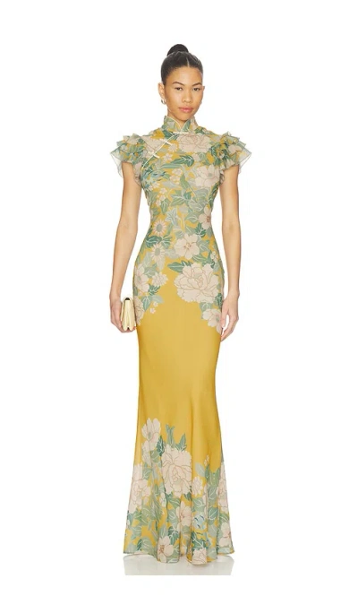 Sau Lee Stella Chiffon Dress In Yellow