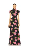 Sau Lee Sylvie Floral Dress In 黑底碎花