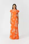 Sau Lee Sylvie Mandarin-collar Floral Chiffon Maxi Dress In Orange Multi