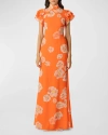Sau Lee Sylvie Mandarin-collar Floral Chiffon Maxi Dress In Orange