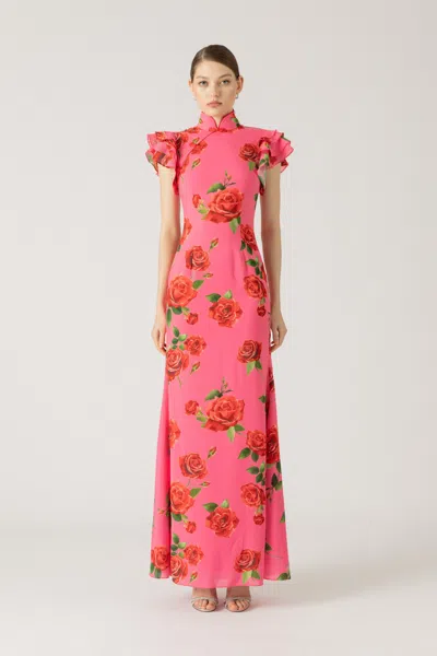 Sau Lee Sylvie Rosa Dress In Pink Rose Print